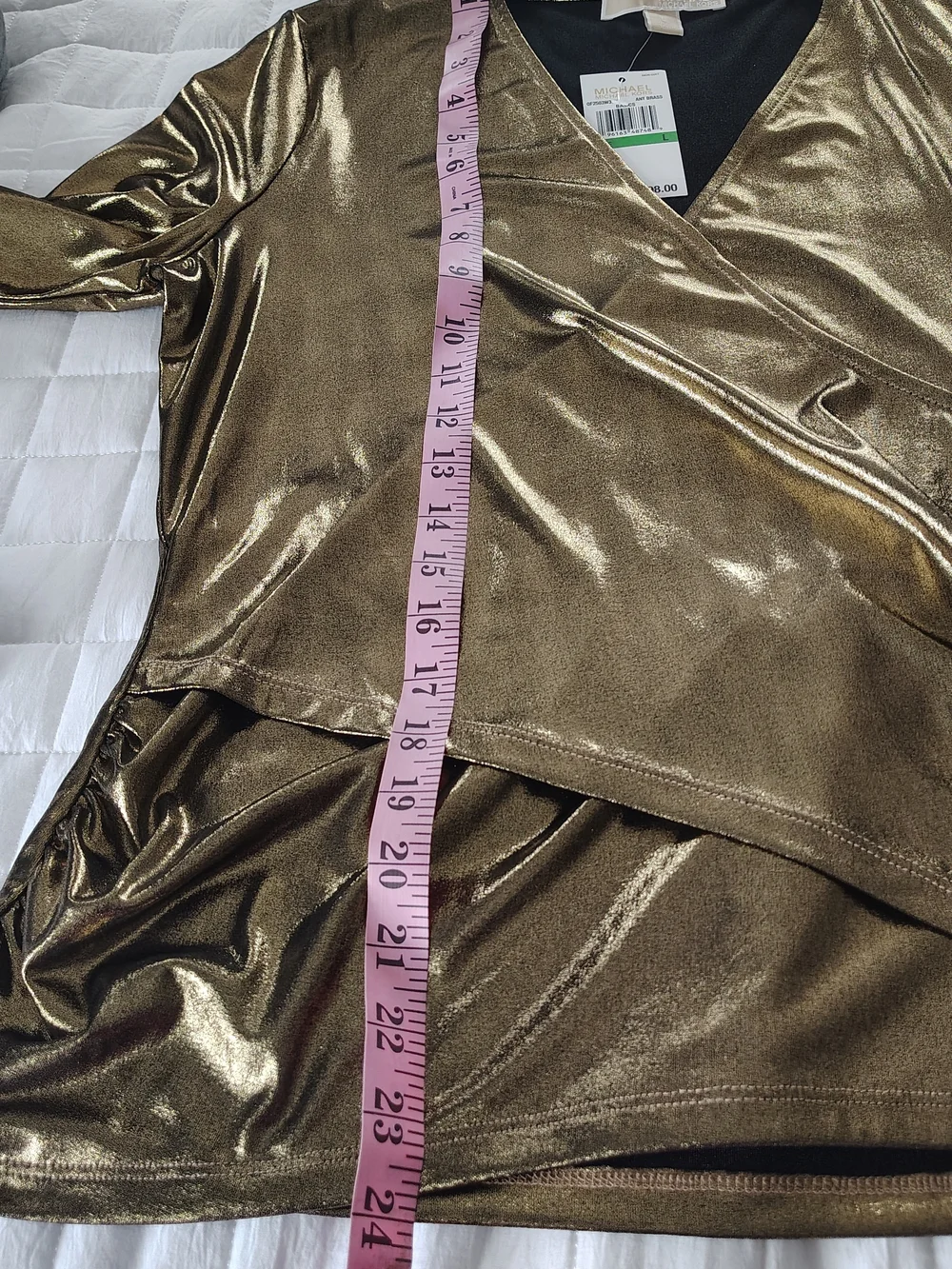 Michael Kors Shiny Metallic Gold Draped Wrap Blouse L